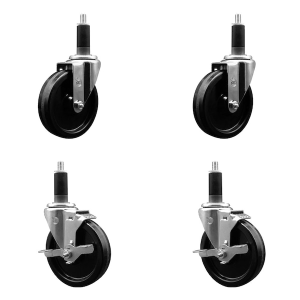 5'' Phenolic Wheel Swivel 1-1/8'' Expanding Stem Caster Set 2 Brakes, 4PK